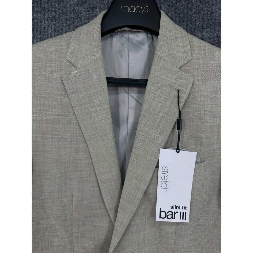 Bar III Blazer Mens 38R Cream New Slim Fit Stretch Two Button Sport Coat